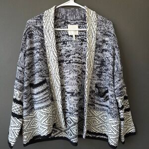 Joie XS Black White Mixed Knit Linen Cotton Cardigan Sweater Oversized Boho